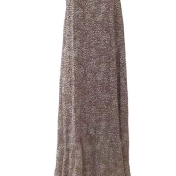 Flawless Tan White Ditzy Floral Boho Maxi Dress Lined Ruffle Women's Size Small - Picture 9 of 12